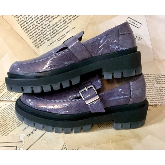 Free People Mackensie MJ Loafer Lug Sole Purple Gray Patent Leather - Picture 6 of 10